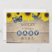 Invitation Baby shower de tournesol rustique | Fille (Devant)