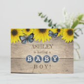 Invitation Baby shower de tournesol rustique | Garçon (Debout devant)