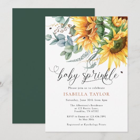 Invitation Baby shower de tournesol rustique saupoudrer l'inv (Devant / Derrière)