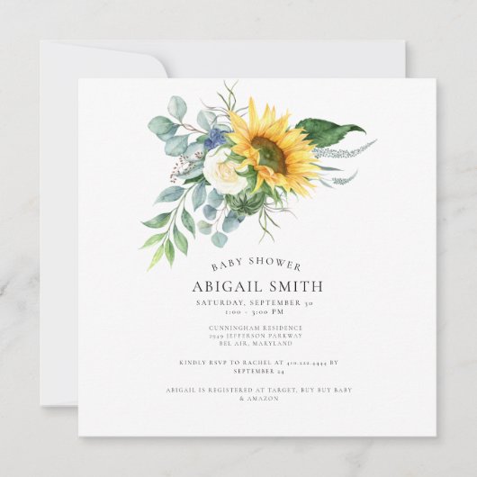 Invitation Baby shower de tournesol simple Carré (Devant)