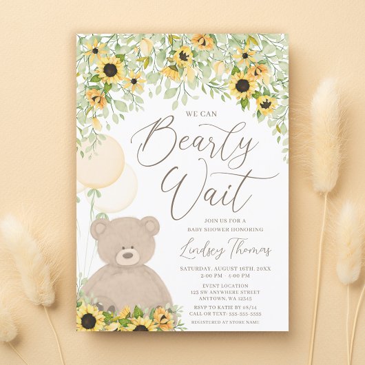 Invitation Baby shower de tournesol Teddy Bear Balloons