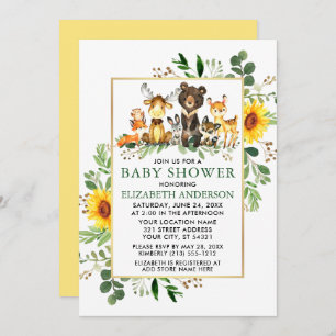 Invitation Baby shower de tournesols animaliers en bois