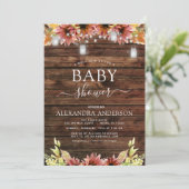 Invitation Baby shower de tournesols d'automne en bois rustiq (Debout devant)