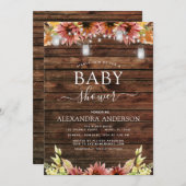 Invitation Baby shower de tournesols d'automne en bois rustiq (Devant / Derrière)