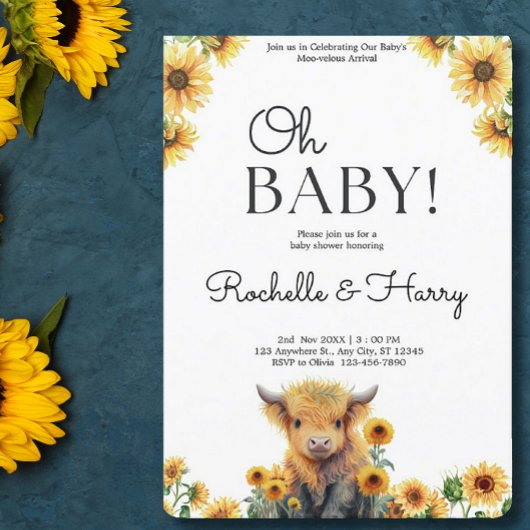 Invitation Baby shower de tournesols de Vache de haute mer