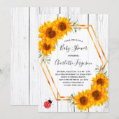 Invitation Baby shower de tournesols rustique geo ladybug or (Devant / Derrière)