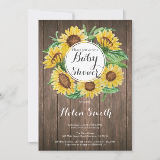 Invitation Baby shower de tournesols rustiques (Devant)