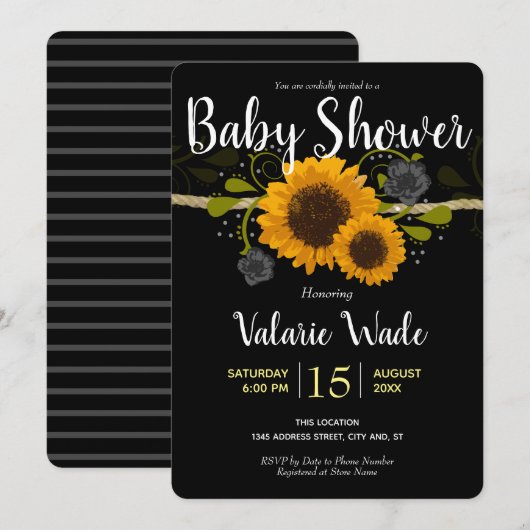 Invitation Baby shower de tournesols rustiques (Devant / Derrière)