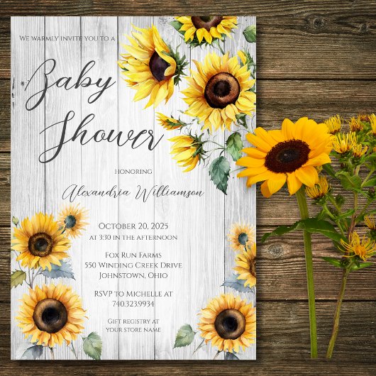 Invitation Baby shower de tournesols rustiques