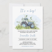 Invitation Baby shower de tracteur bleu (Devant)