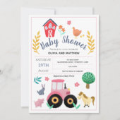 Invitation Baby shower de tracteur de ferme rose-rose (Devant)