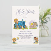 Invitation Baby shower de tracteur de ferme Teddy (Debout devant)
