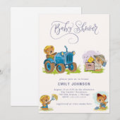Invitation Baby shower de tracteur de ferme Teddy (Devant / Derrière)