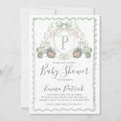 Invitation Baby shower de tracteur vert garçon Preppy Sage Gr (Devant)
