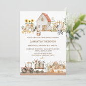 Invitation Baby shower de tracteurs pour animaux de ferme (Debout devant)