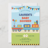 Invitation Baby shower de train coloré (Devant)