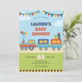 Invitation Baby shower de train coloré (Debout devant)
