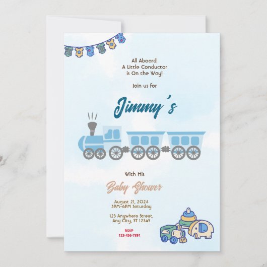 Invitation Baby shower de train de jouets (Devant)