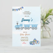 Invitation Baby shower de train de jouets (Debout devant)