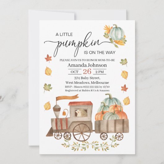 Invitation Baby shower de train de petits Citrouilles (Devant)
