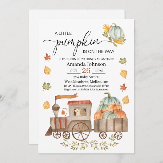 Invitation Baby shower de train de petits Citrouilles (Devant / Derrière)