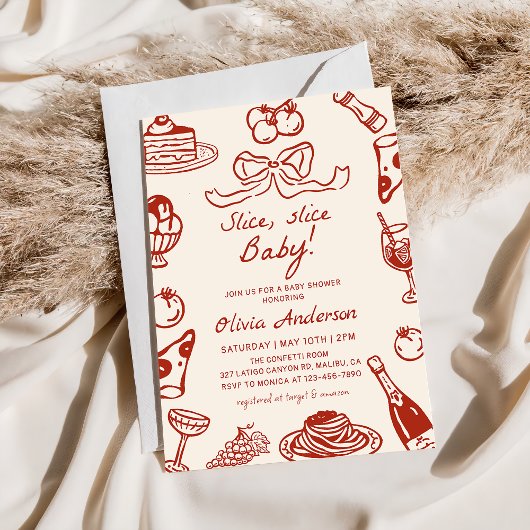 Invitation Baby shower de tranche de pizza italienne à main