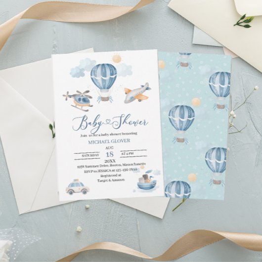 Invitation Baby shower de transport aquarelle