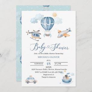 Invitation Baby shower de transport aquarelle