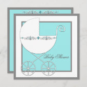 Invitation Baby shower de transport bleu turquoise (Devant / Derrière)