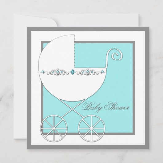 Invitation Baby shower de transport bleu turquoise (Devant)