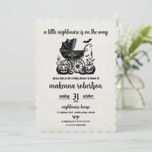 Invitation Baby shower de transport cauchemar (Debout devant)