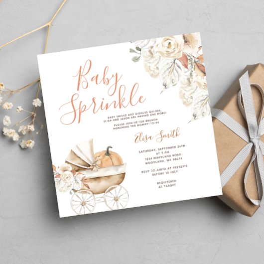 Invitation Baby shower de transport Citrouille fleuri pour bé