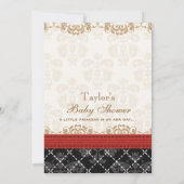 INVITATION BABY SHOWER DE TRANSPORT DE BÉBÉ DE DAMASK ROUGE E (Dos)