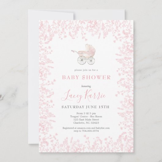 invitation Baby shower de transport de bébé rose (Devant)