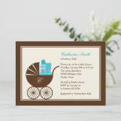 Invitation Baby shower de transport de bébés doux - Bleu (Debout devant)