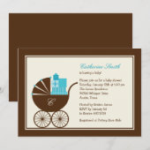 Invitation Baby shower de transport de bébés doux - Bleu (Devant / Derrière)