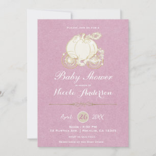 Invitation Baby shower de transport de Cendrillon d'or rose