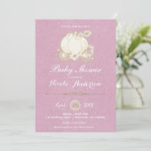 Invitation Baby shower de transport de Cendrillon d'or rose (Debout devant)