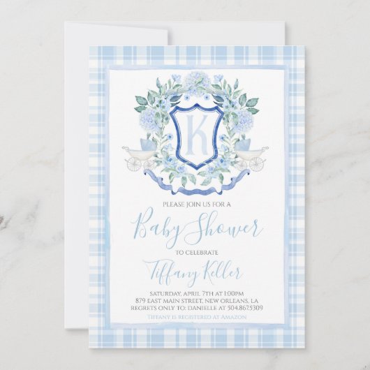 Invitation Baby shower de transport de garçon bleu sud Preppy (Devant)