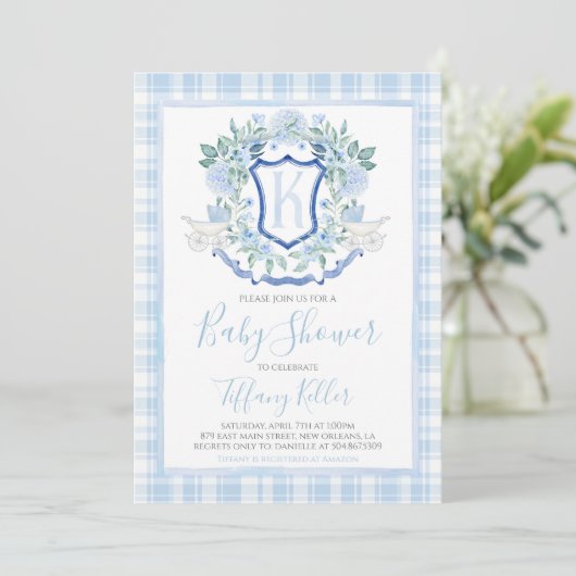 Invitation Baby shower de transport de garçon bleu sud Preppy (Debout devant)