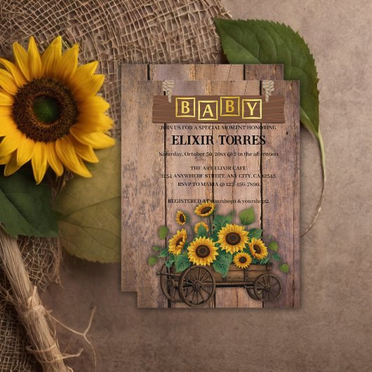 Invitation Baby shower de transport de tournesol moderne rust