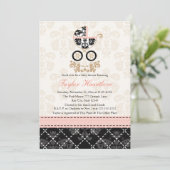 Invitation Baby shower de transport en rotin et en noir pour  (Debout devant)