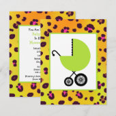 Invitation Baby shower de transport orange Empreinte de léopa (Devant / Derrière)