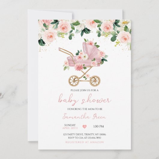 Invitation Baby shower de transport pour bébé rose (Devant)