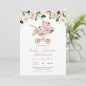 Invitation Baby shower de transport pour bébé rose (Debout devant)