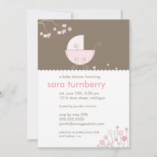 Invitation Baby shower de transport rose (Devant)