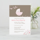 Invitation Baby shower de transport rose (Debout devant)