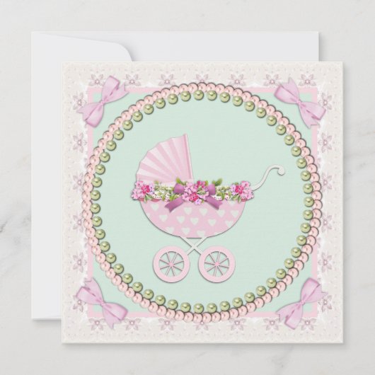 Invitation Baby shower de transport rose et vert (Devant)