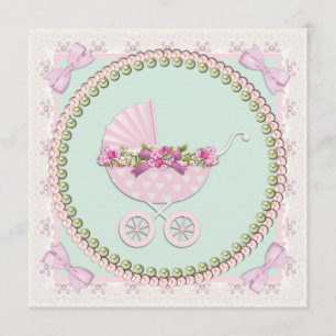 Invitation Baby shower de transport rose et vert