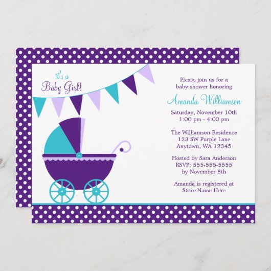 Invitation Baby shower de transport Turquoise à soute foncé v (Devant / Derrière)